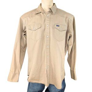 Wrangler XL Vintage Khaki Cotton Long Sleeve Pearl Button Western Shirt
